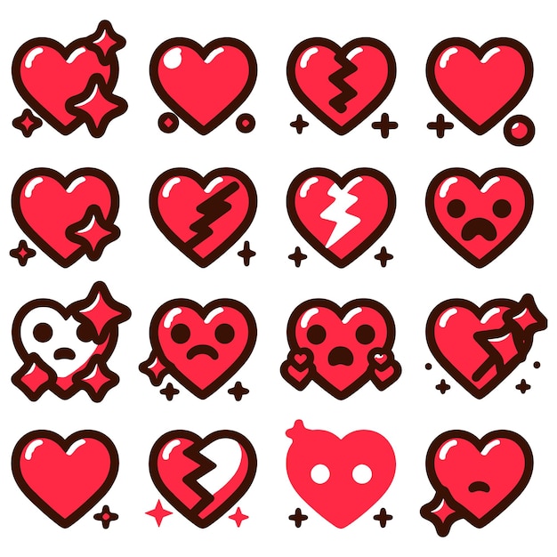 Red flat love icons set vector illustrations on white background