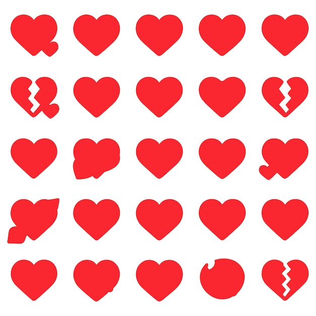 Red flat love icons set vector illustrations on white background