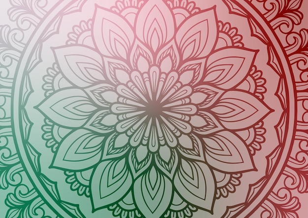 Vector red flower green gradient mandala light background