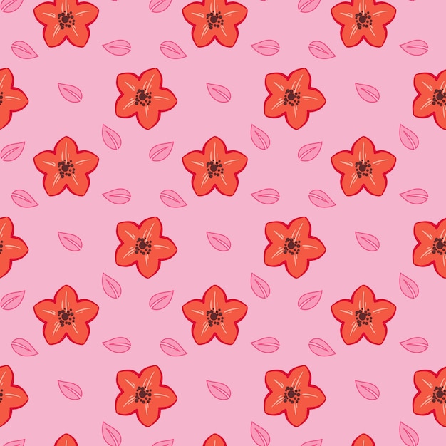 Red Flower Pink Leaf Pattern