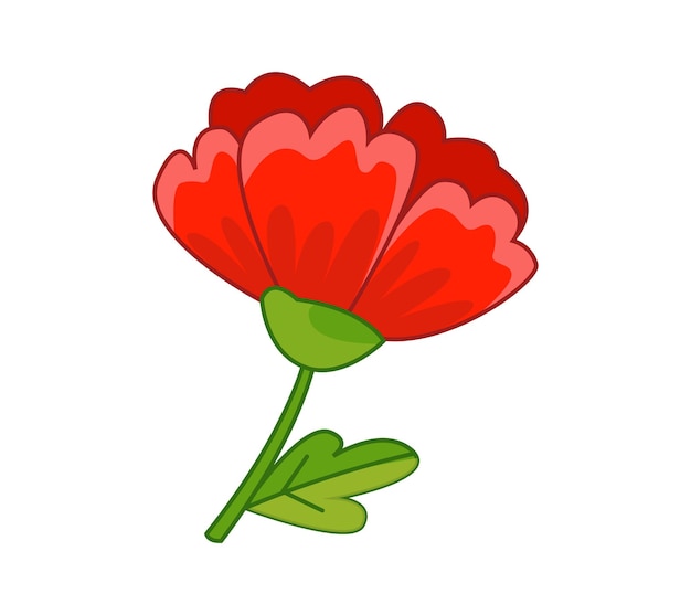 Red flower poppy Vector illustration in cute cartoon childish style Isolated fun clipart Cute