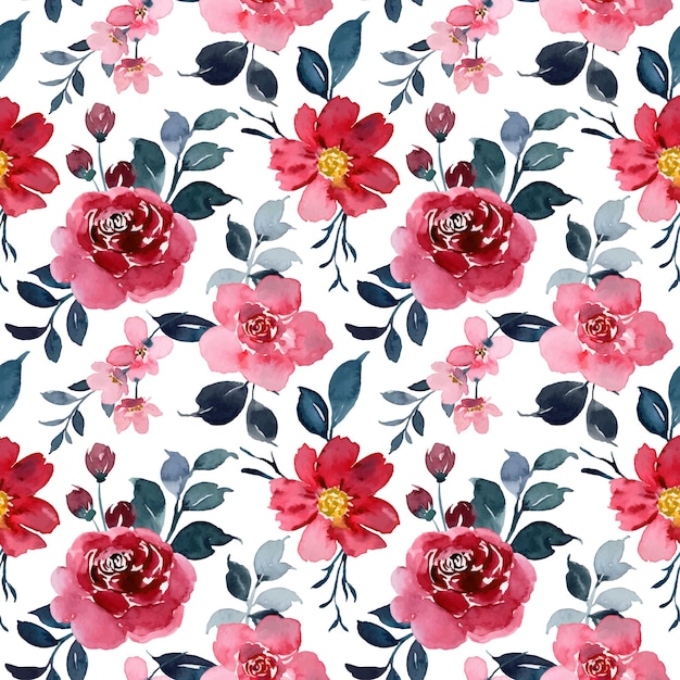 Red flower watercolor seamless pattern