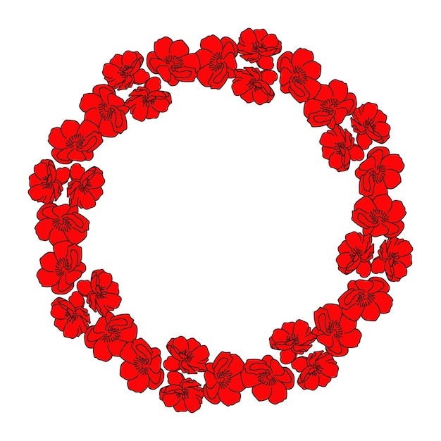 Red flowers floral circular frame.