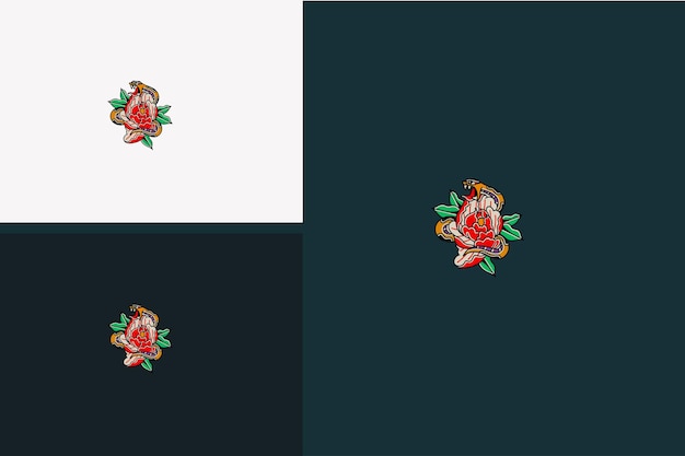 Red flowers and snake vector illustration design