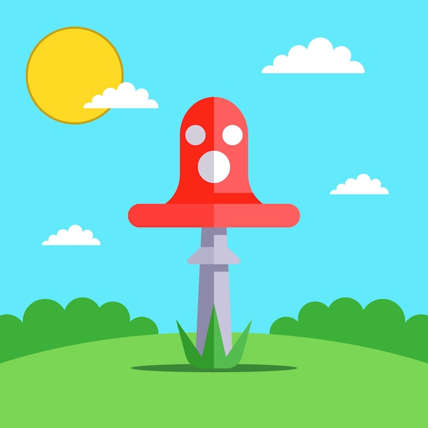 red fly agaric in a forest glade. flat illustration.