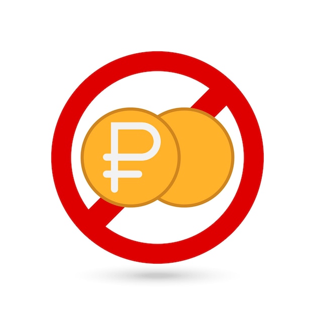 Red forbidding sign for mark ruble coin Vector illustration