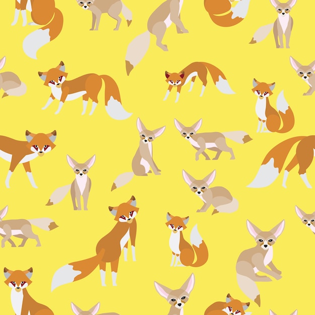 Red fox and Fennec Fox seamless pattern