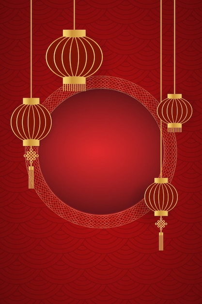 Vector red frame with gold frame and lantern and pattern on background chinese new year 2025 template greeting card banner poster