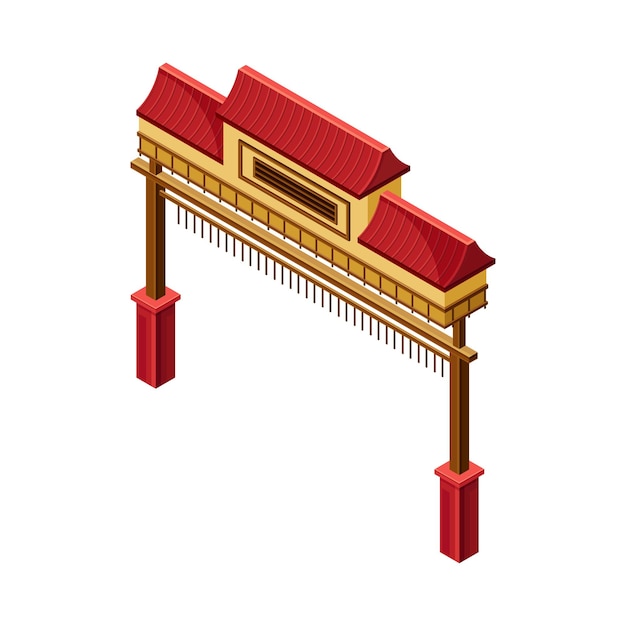 Vector red gate as symbolic entrance at shinto shrine and asian architecture isometric vector illustration