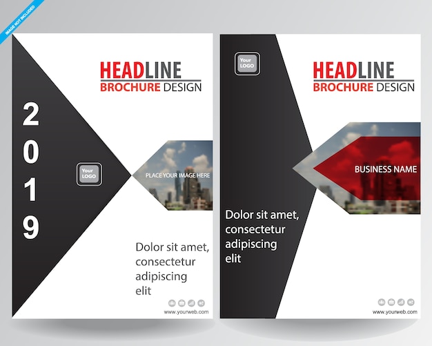 Red geometric flyer cover business brochure vector design 