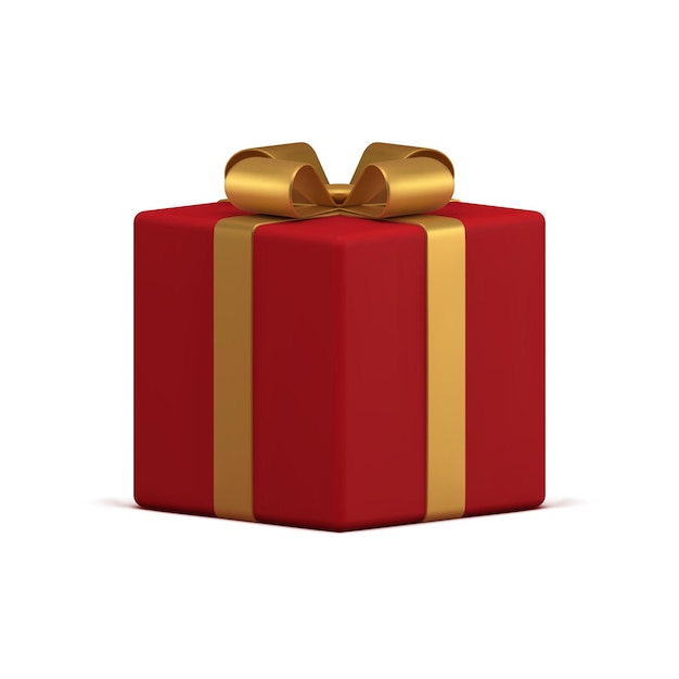 Red gift box golden bow ribbon festive present surprise 3d icon realistic vector illustration