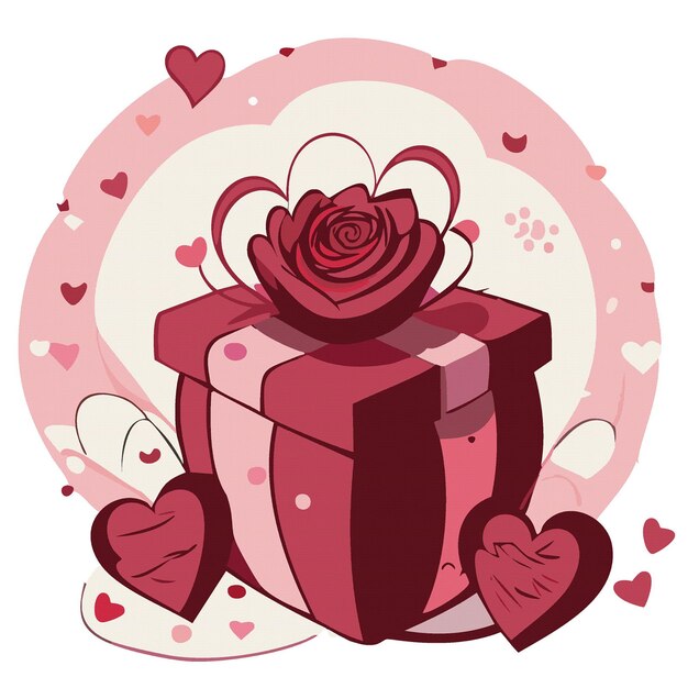 Vector red gift box with rose on white happy valentine day