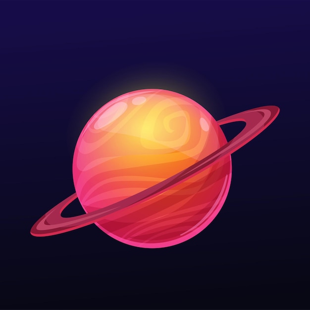 Red glossy space planet with long ring