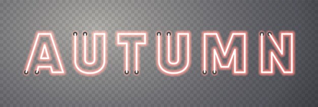 Red glow neon Autumn sign Lettering fall with vintage lamp lights Retro font for season offer