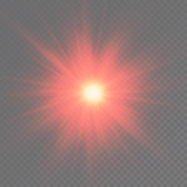 Red glowing light burst glow bright star sun rays light effect flare of sunshine