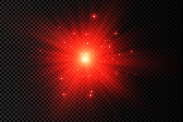 Red glowing light burst glow bright star sun rays light effect flare of sunshine