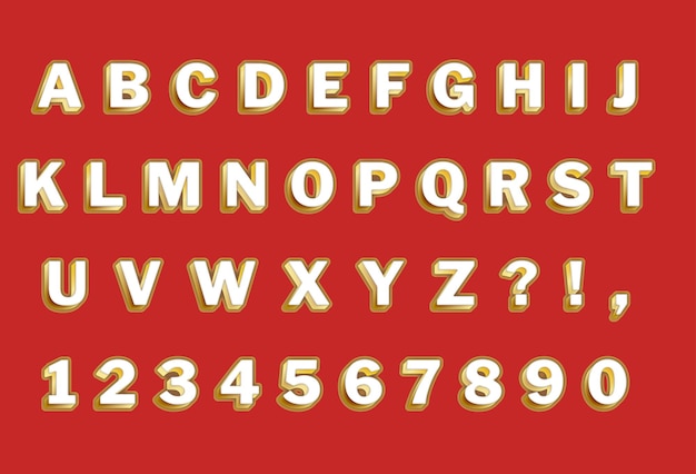 Red Gold 3D Alphabets & Numbers Set