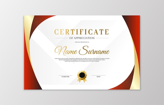 Red and gold certificate border template For appreciation business and education needs