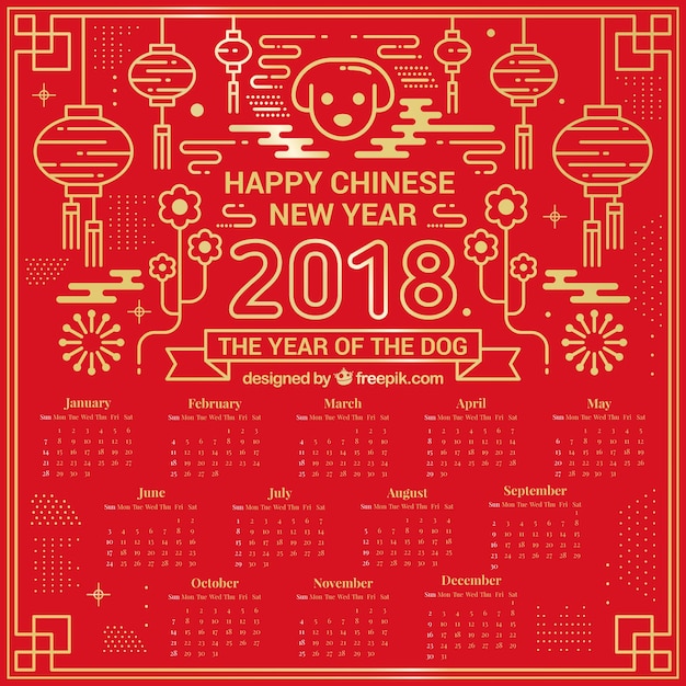 Red & golden chinese new year calendar