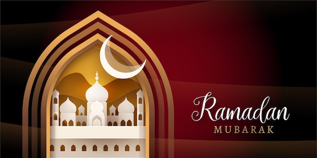 Red and Golden Free vector eid mubarak ramadan season festival greeting design banner background