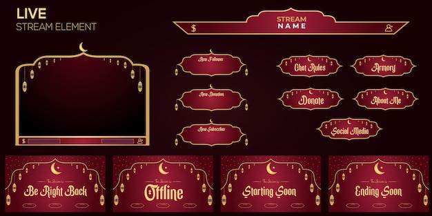 Red and golden gradient live stream element design