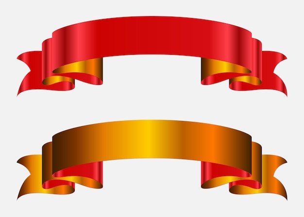 Red and golden ribbon banner vector illustration.