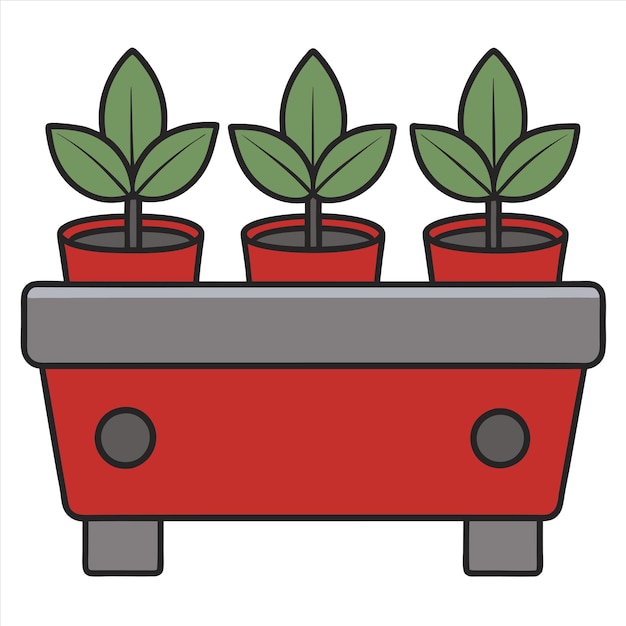 a red and gray box with plants on it