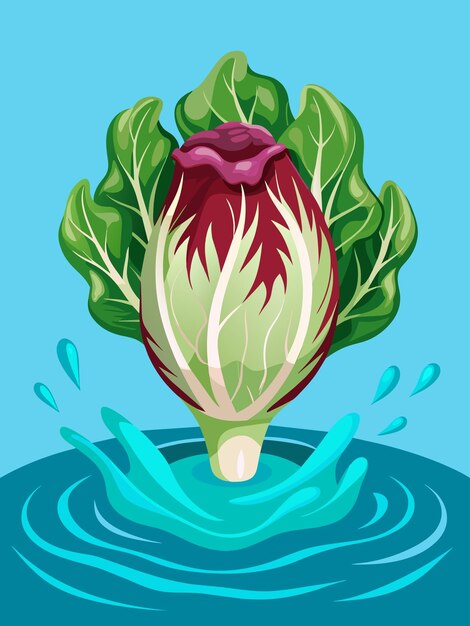 Vector red and green cabbage splashing into water