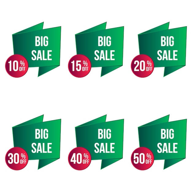 red green different percent sale discount offer banner and price tag design set