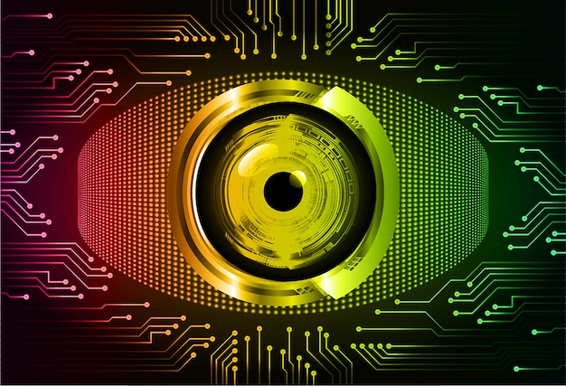 red green eye cyber circuit future technology concept background