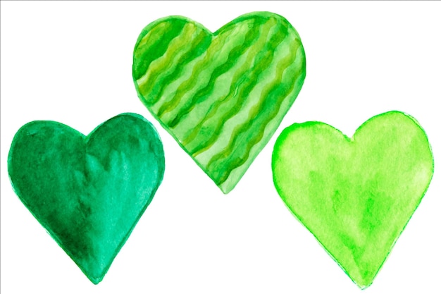 Red and Green Hearts illustration watercolor. Pastel hearts.Love