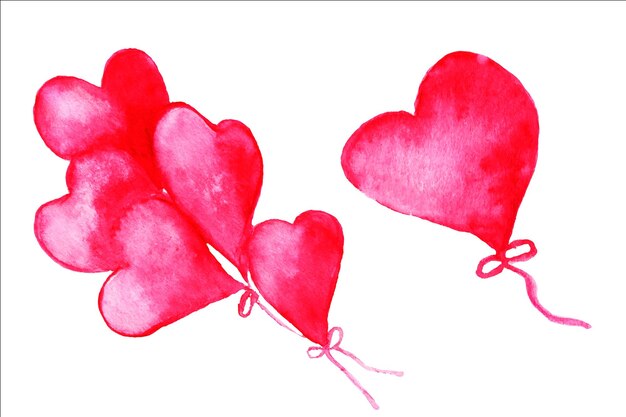 Red and Green Hearts illustration watercolor. Pastel hearts.Love