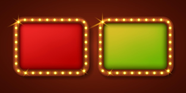 Red and green luxury background with a brown wooden frame and light bulbs