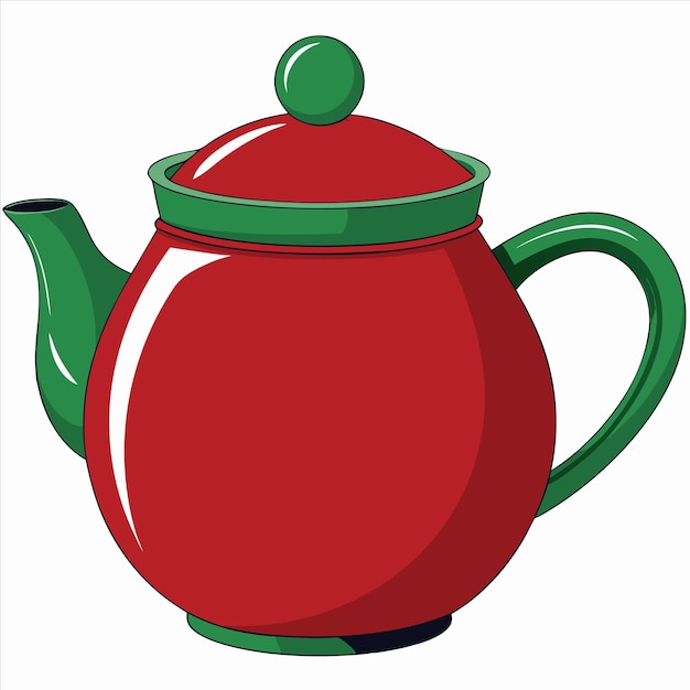 Vector a red and green teapot with a green lid