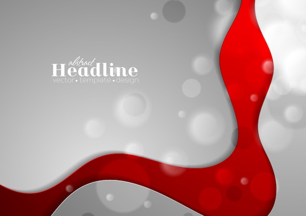 Red and grey abstract wavy corporate background with bokeh effect Vector design