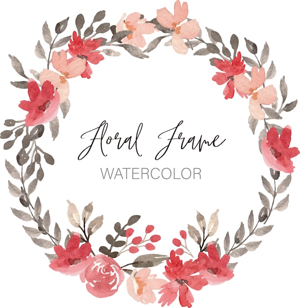 Red and Grey Floral Watercolor Wreath