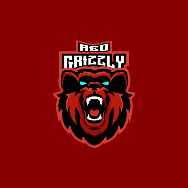 red grizzly logo design mascot esport gaming