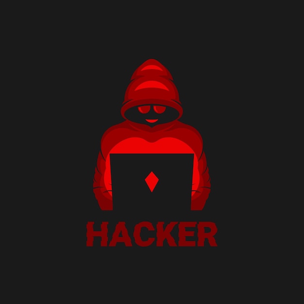 Vector a red hacker with the word hacker on the black background.