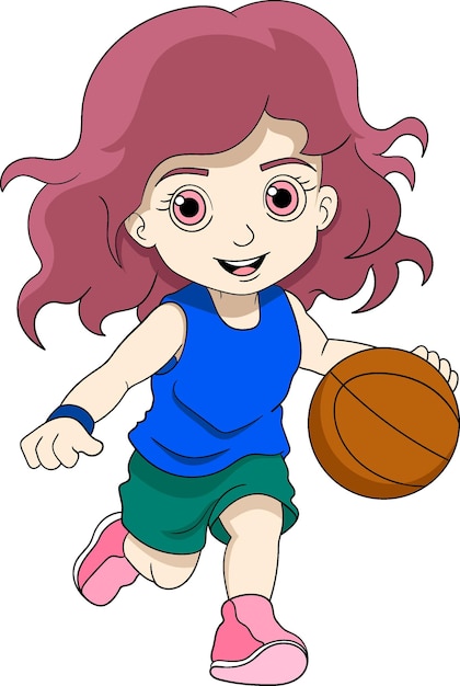 a red hair girl dribbling basketball