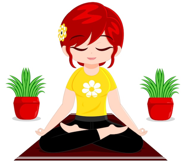 Vector red haired girl in seated meditation yoga pose