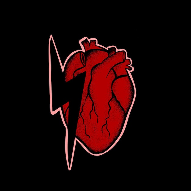 Red heart art Illustration hand drawn style premium vector for tattoo, sticker, logo etc