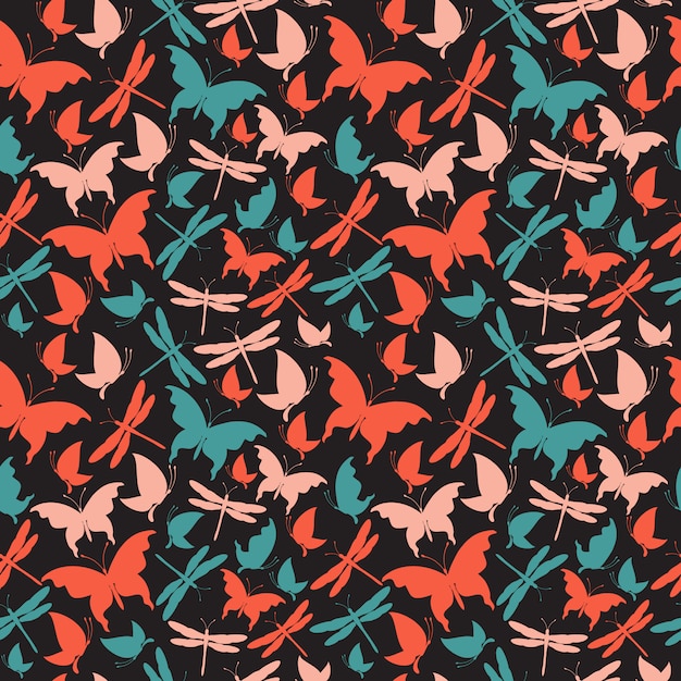 Red heart, butterflies seamless pattern