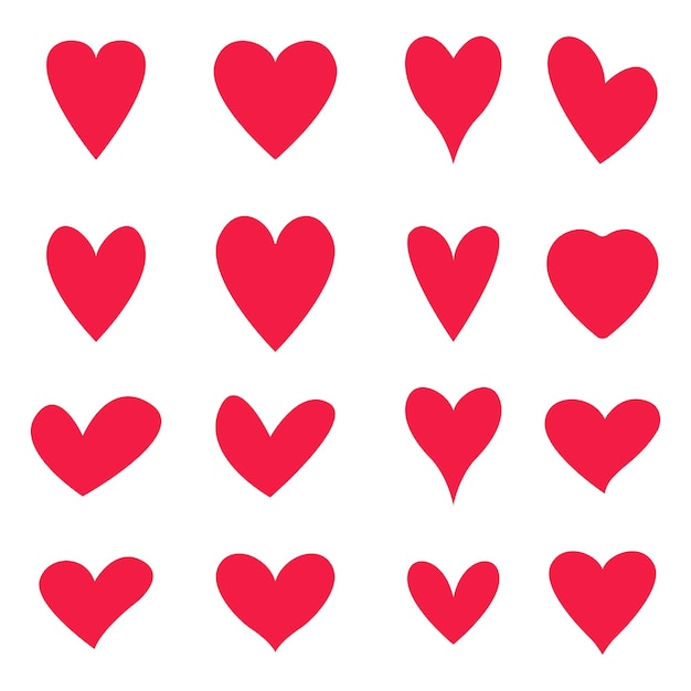 Red heart collection set. Vector illustration.