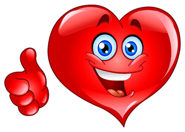 Vector red heart emoji emoticon showing a thumb up sign like gesture