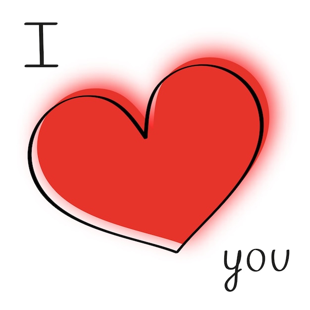 Red heart i love you Greeting card red heart handlettering Vector illustration