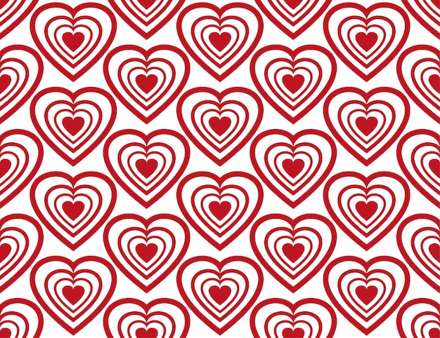 Red heart icon seamless background Heart strokes design isolated on white Valentines day texture