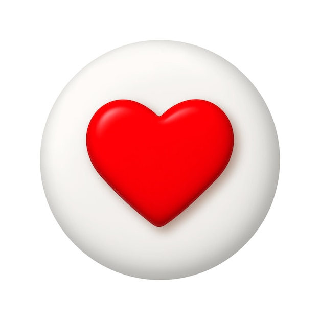 Red heart icon on white button 3d realistic design element