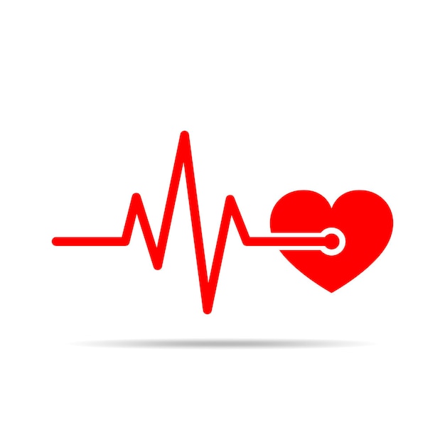 Red heart icon with sign heartbeat. Vector illustration. Heart in flat design.