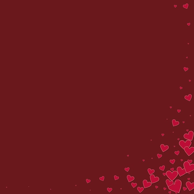 Red heart love confettis Valentine39s day corner brilliant background Falling stitched paper hearts confetti on maroon background Delightful vector illustration