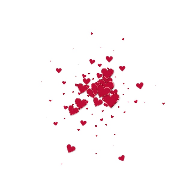 Red heart love confettis Valentine39s day explosion brilliant background Falling stitched paper hearts confetti on white background Comely vector illustration